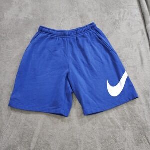 Nike Shorts Mens L Blue Fleece Drawstring Big Swoosh Logo Athletic Pockets